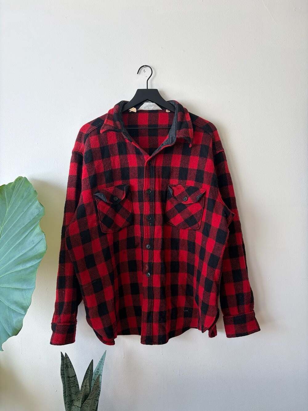60s 70s Woolrich Buffalo Plaid Flannel Shirt Size XXL Red Black